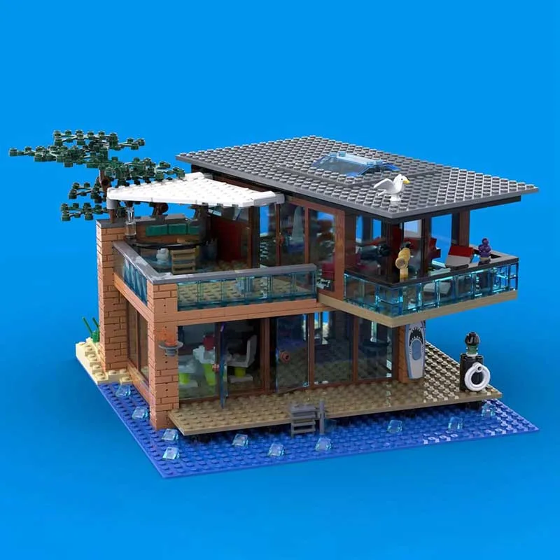 Bloques de construcción Moc City Street View, casa de playa moderna, modelo de tecnología, ladrillos, juguetes de montaje DIY, conjunto de regalos para vacaciones