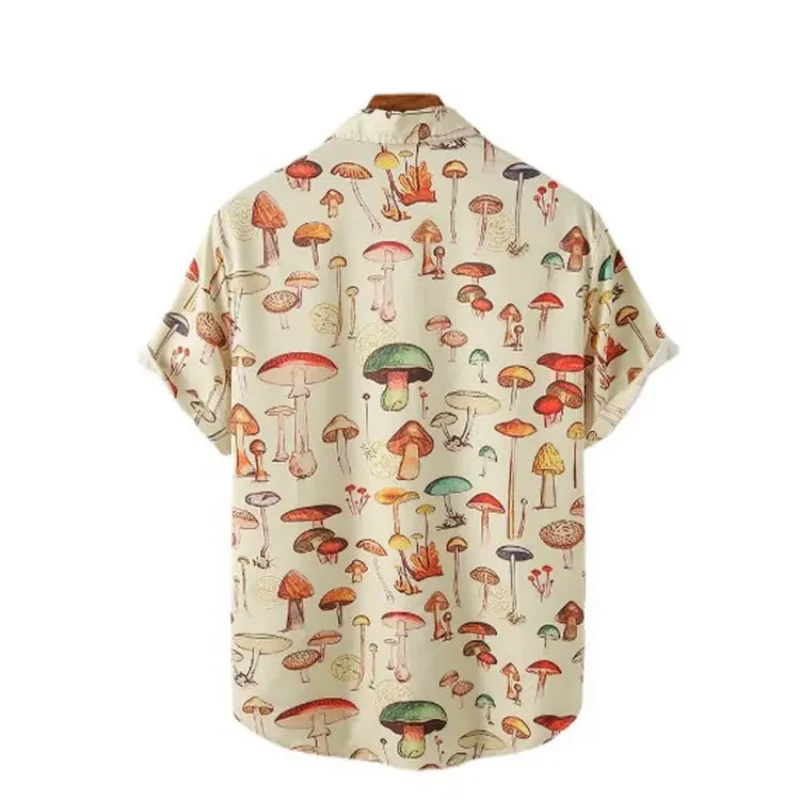 Fashion Mushroom Hawaiian Shirts for Men Women Novelty Button Down Short Sleeve Shirt  3D Print Holiday Summer Funny Tops