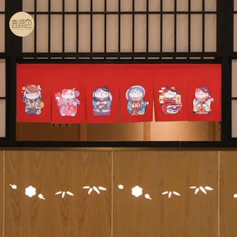 일본 행운의 고양이 출입구 커튼, 스시 레스토랑 문짝 커튼 바, 짧은 레스토랑 장식, 짧은 노렌