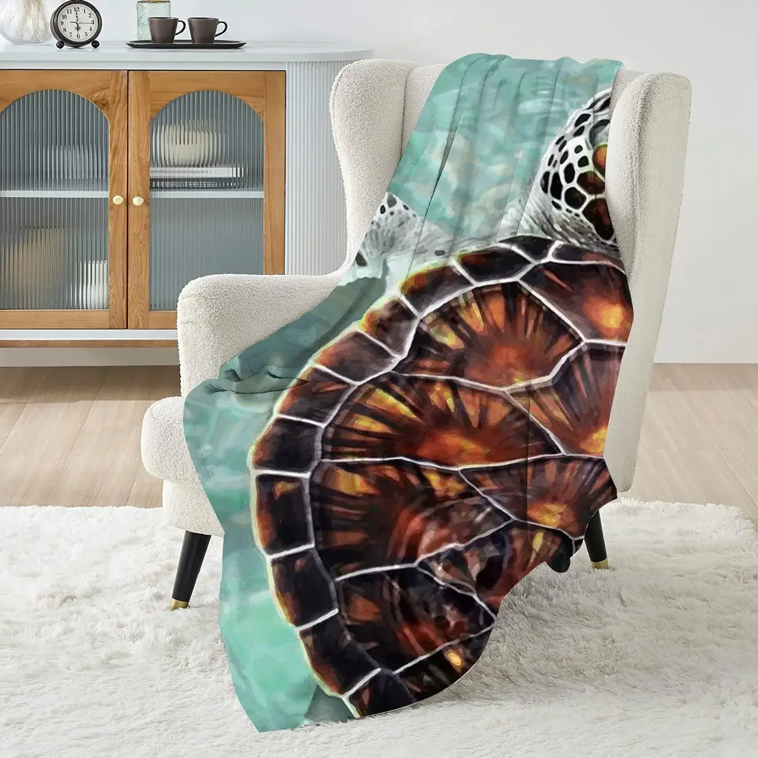 

Four Searson 3d Sea Turtle Print Blanket Flannel Throw Lightweight Warm Cozy Fleece Blanket for Animal Lovers Kids Girls Quilt