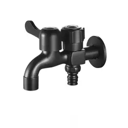 1PC Brass Black Bibcock Mop Pool Quick Open Washing Machine Faucet Double Use Single Cold Water TapWall Mount Thread G1/2'