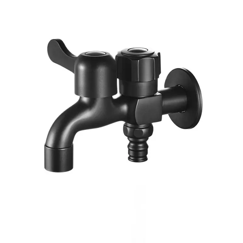 1PC Brass Black Bibcock Mop Pool Quick Open Washing Machine Faucet Double Use Single Cold Water TapWall Mount Thread G1/2'