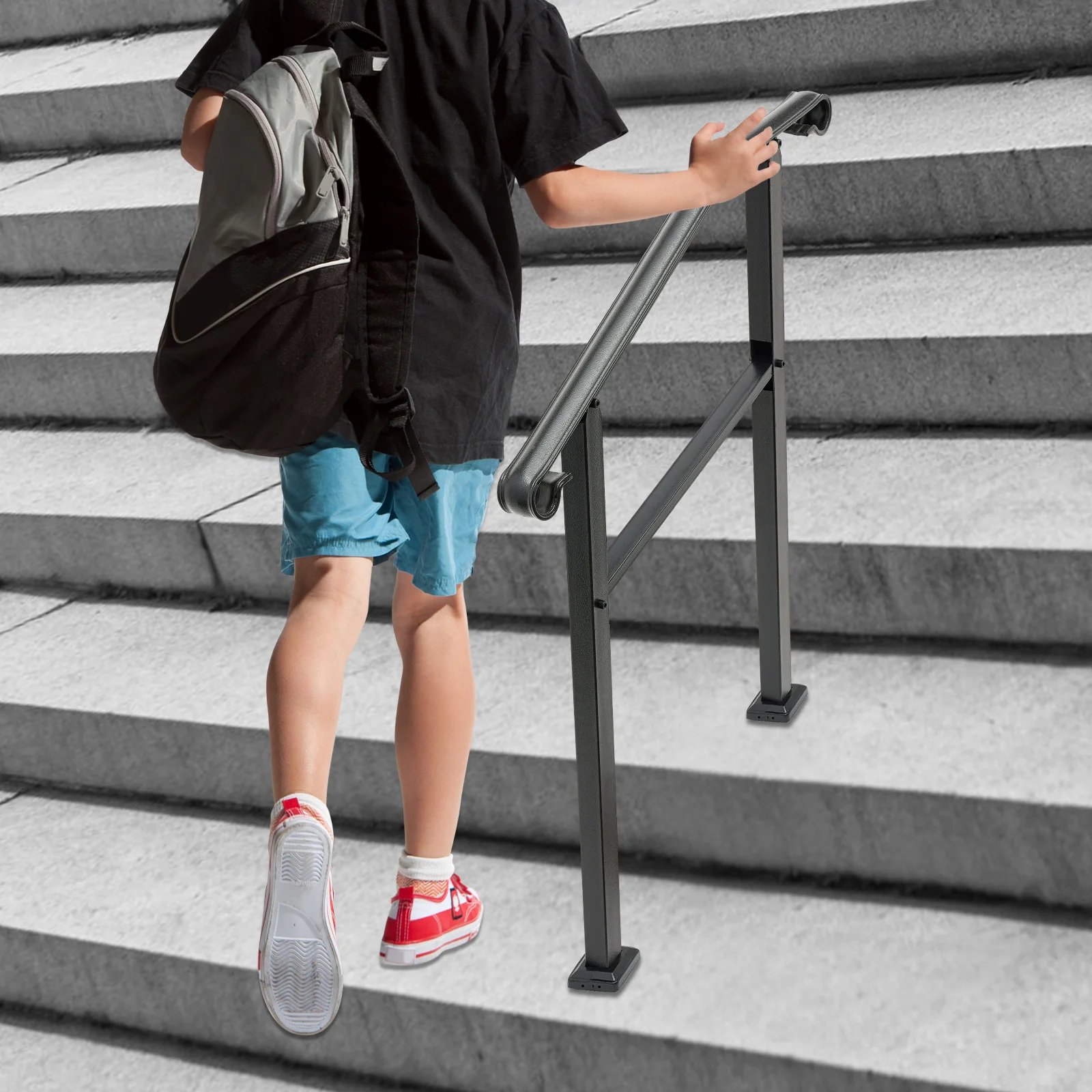 Outdoor staircase handrail slope 3FT black, Handrails for Outdoor, Staircase Handrail, 3-Step Handrail, Carbon Steel, Black