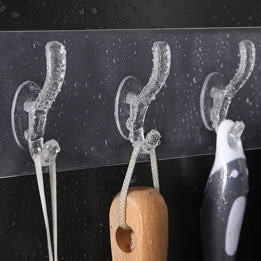 1/3/5/6 Row Transparent Hooks for Bathroom Self Adhesive Door Wall Hook Hanger Suction for Kitchen Storage Towel Hanging Hooks