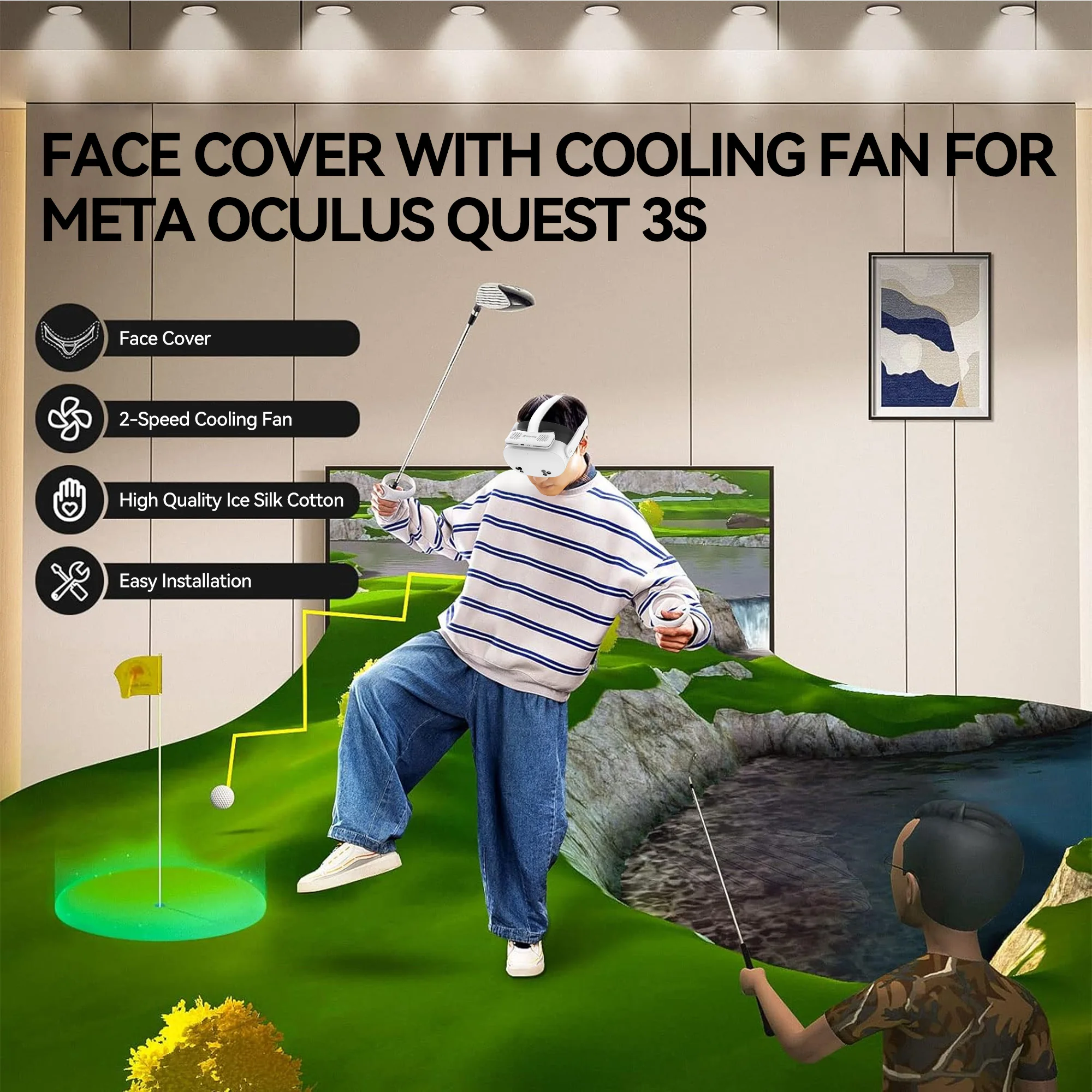 HIbloks Gesichtsbedeckungspad, Gesichtsschnittstelle für Meta Oculus Quest 3S, weiches PU-Lederpolster und Gesichtsbedeckung aus Eisseide-Baumwolle für Quest 3S – Detail 2