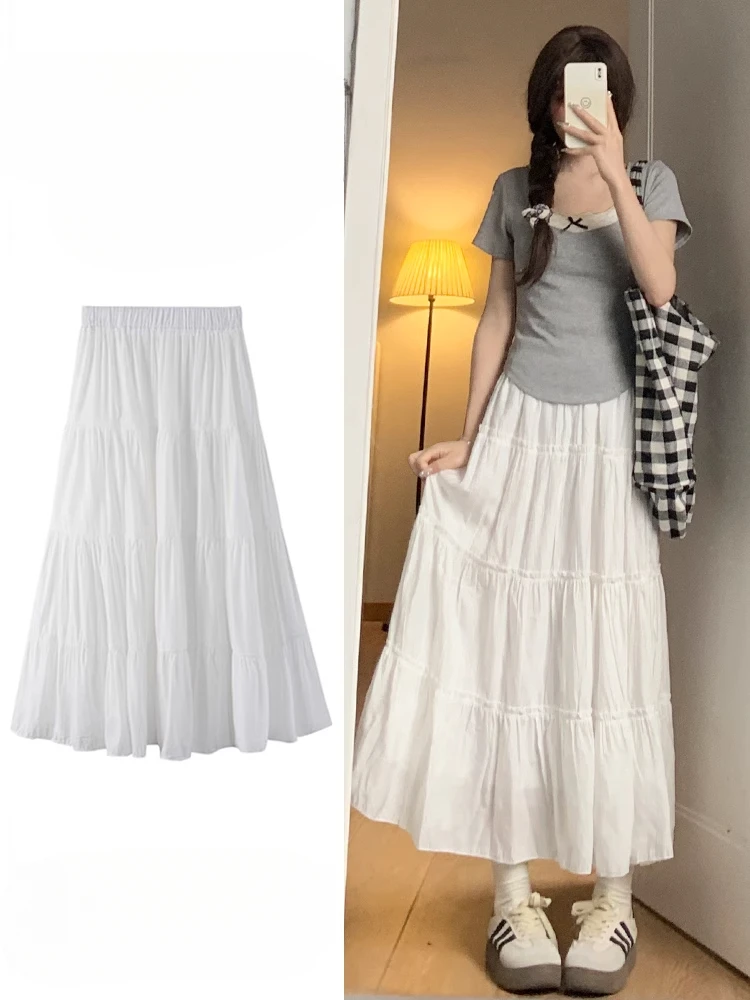 

French Sle Sweet Apricot White Lace Skirt for Women 2025 Spring Autumn New High Waist A Word Cake Mid-Length Skirts A691