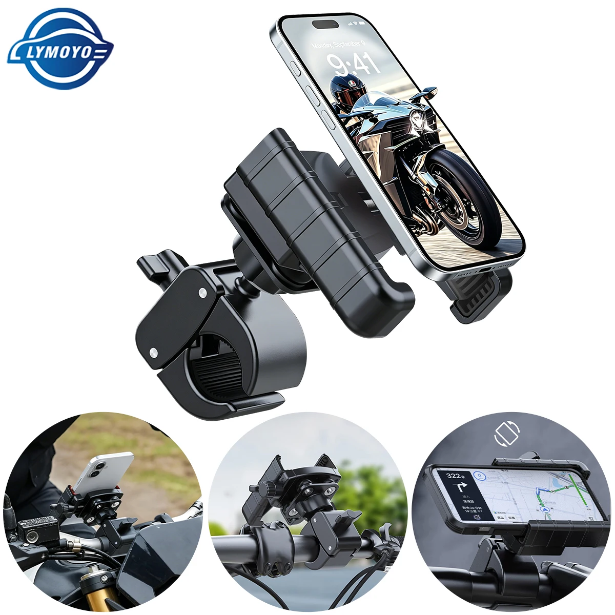 

Motorcycle Phone Holder One-Touch Auto Quick Lock Bike Phone Mount ATV Bicycle Scooter Phone Holder with Aluminum Handlebar Base