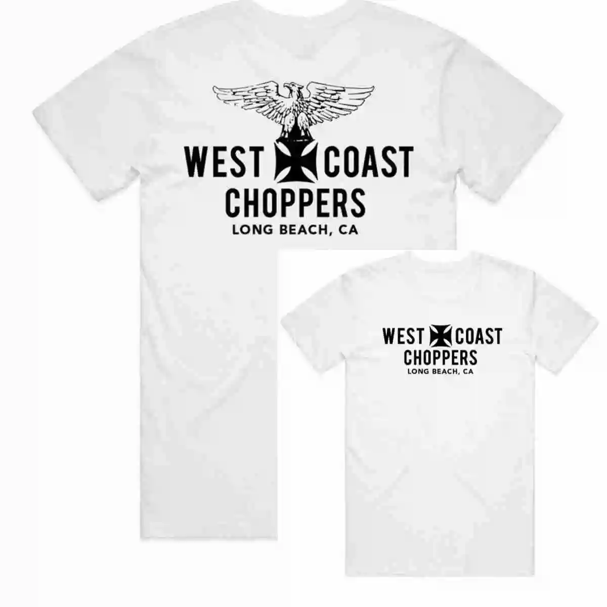 2026 New Family Matching T‑Shirt Vintage Biker Eagle Cross Emblem California Moto Style Chest & Back Print Oversized CottonShort