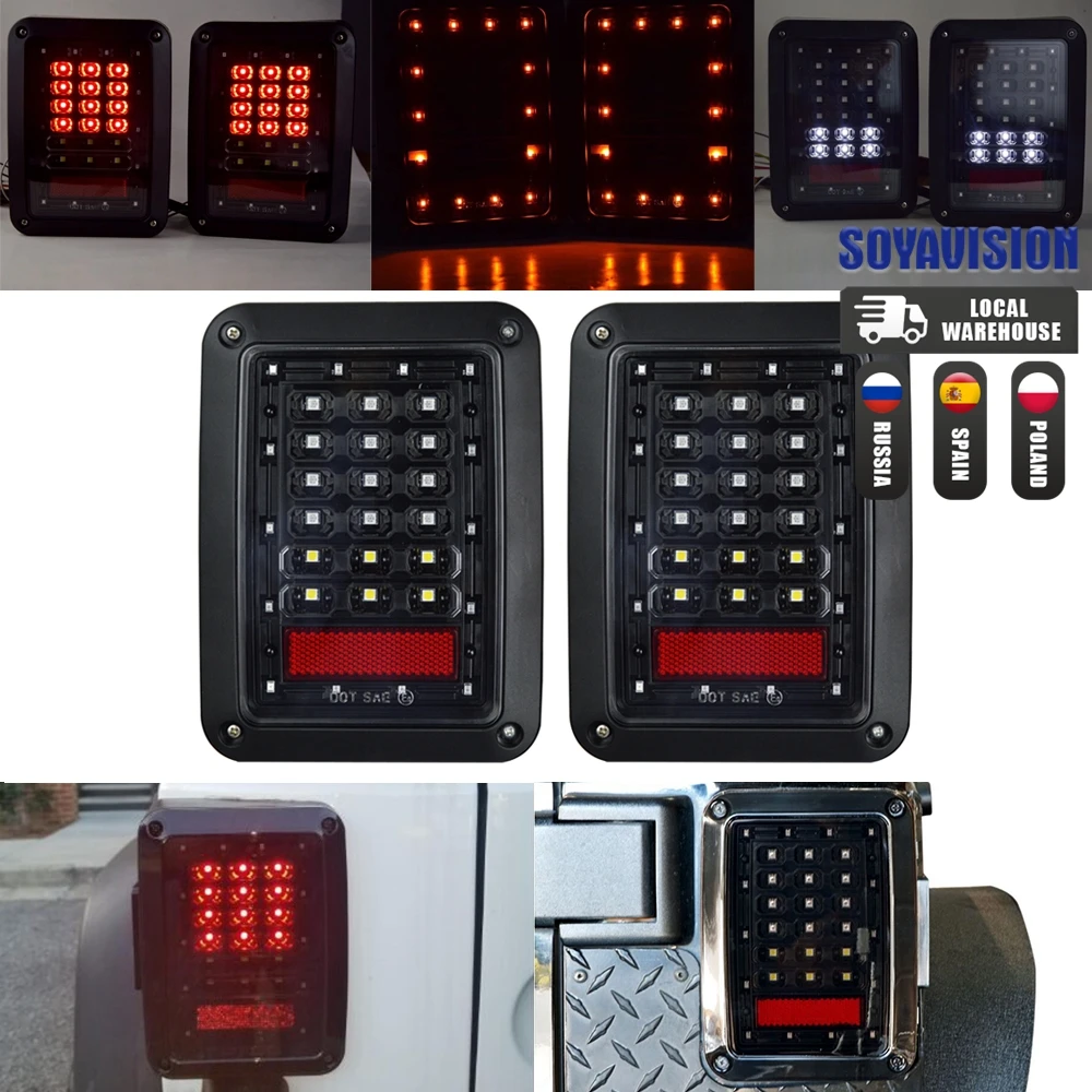 Pop JK Tail Light LED Red Running Stop Brake Turn Signals Light Taillight For 2007-2018 Wrangler JK JKU White Reverse Back Up L