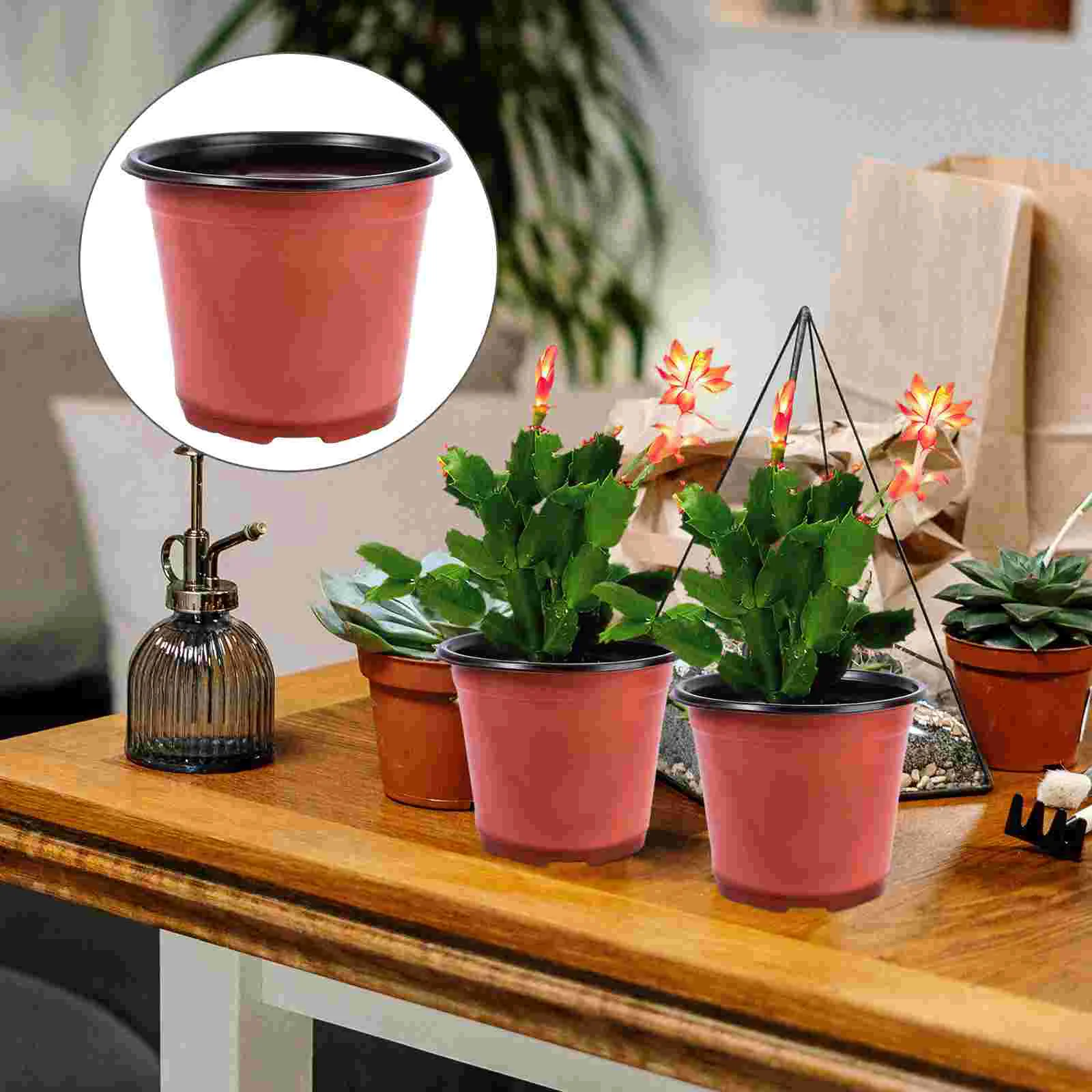 

30PCS Plastic Flowerpot Creative Breathable Flower Pot Succulents Flower Pot Basin Pot - Diameter 150mm (Brown, Random Bottom