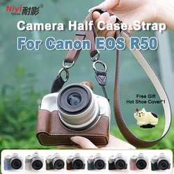 Camera Case For Canon EOS R50 Camera Cover Protector Pouch Half Case with Shoulder Strap Camera Bag Bottom Open Stratch Proof