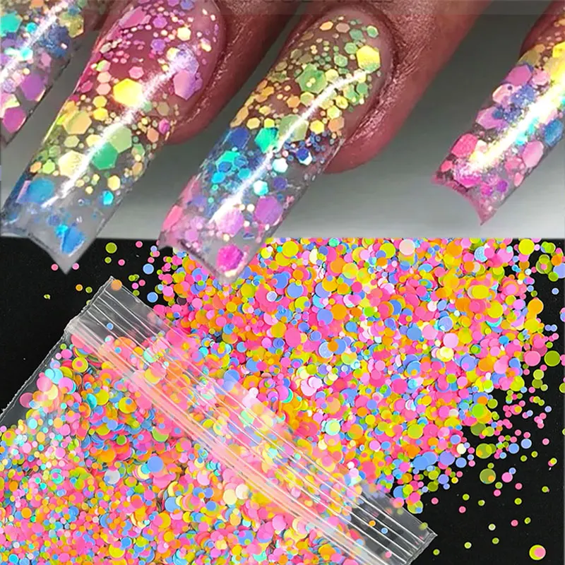 12 Colors Circle Shape Nail Sequin 3D Holographic Round Nail Art Glitter Flakes 12grids Iridescent Mirror Slice Manicure Glitter