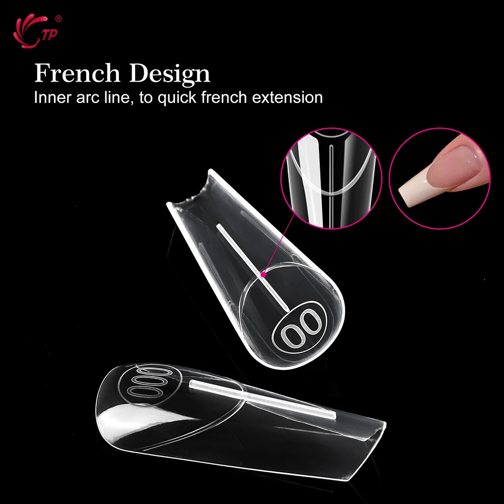 TP Clear French Nail Dual Forms Square Almond 140pcs Full Cover Quick Building Nail Forms Inner French Line Extension DIY Molds
