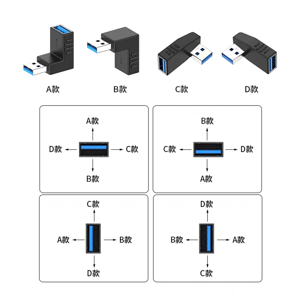 USB 3.0 male to female adapter, 90 degree elbow, L-shaped extension, computer, car phone, USB flash drive, mouse, keyboard