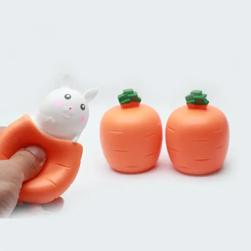 New Squeezing Carrot Rabbit Cup Toys Kids Stress Reliefing Pinch Toy Fidget Decompression Sensory Toy for Child Adult Baby Gift