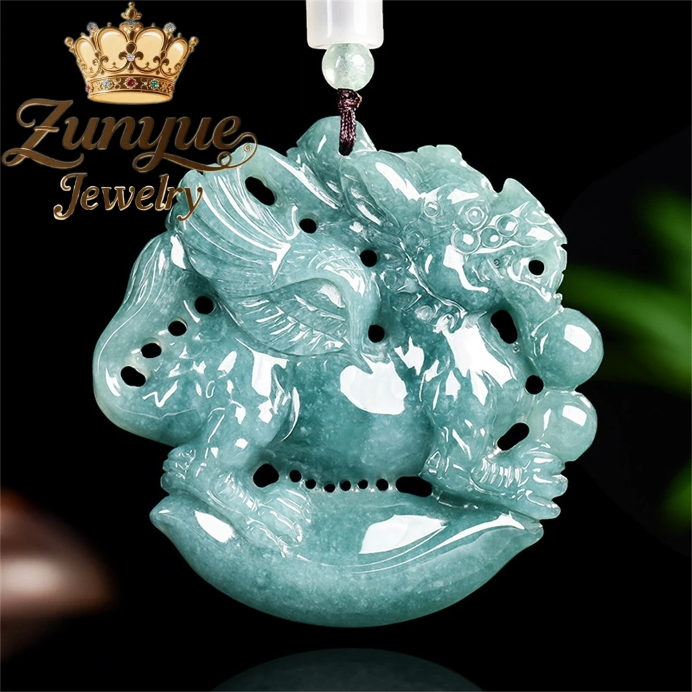 

Natural A-Grade Jade Blue Water Three-Dimensional Kirin Ice Type Jade Pendant Luxury Quality Jewelry Fashion Fine Jewelry Charms