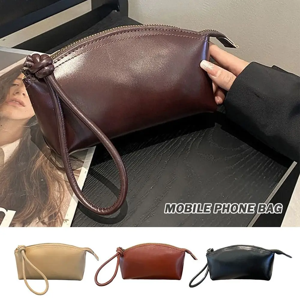 

Large Capacity Vegetable Tanned Leather Handbag Light Luxury Lightweight Shell Clutch Bag Simple Design Wrist Coin Purse