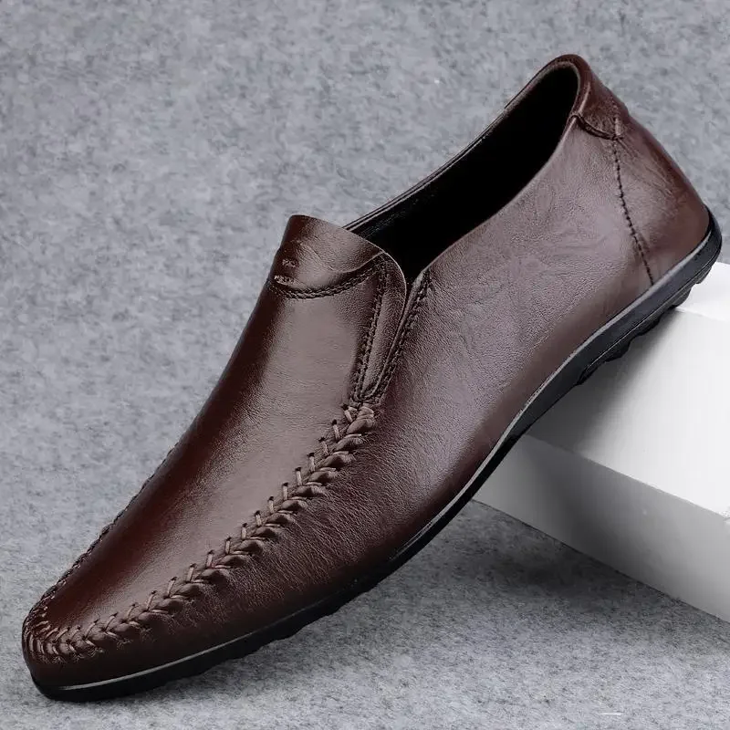 

Summer Moccasins Men's Authentic Leather British Style Retro Slip-on Loafers Cowhide Soft Sole