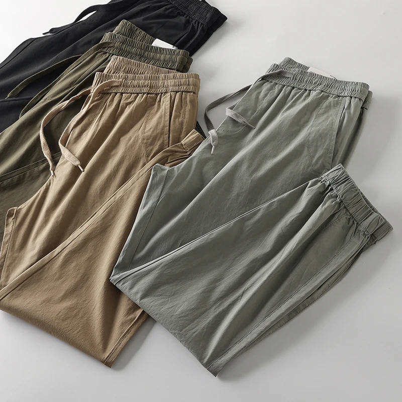 

Comfortable Classic Jogger Pants Loose Elastic Waist Baggy Casual Trousers Pure Cotton Spring Summer Thin Men's Faion Stree...