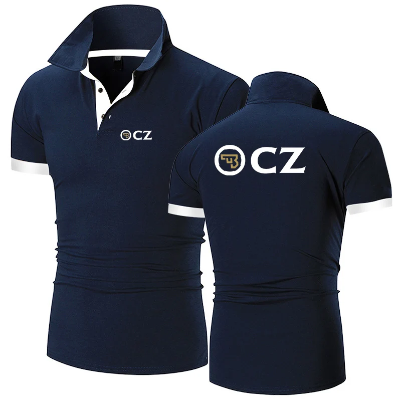 Cz-Men's半袖ポロシャツ、ラペルブラウス、通気性Tシャツ、ルーズトップス、快適、通気性、原宿、cz