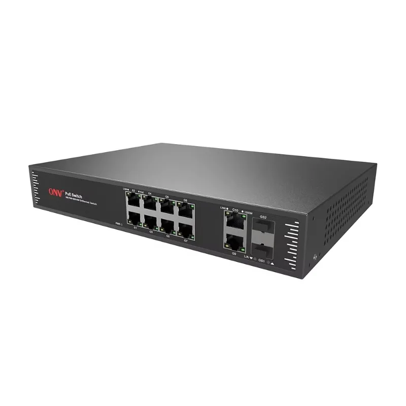Cost Effective 10 Port Unmanaged PoE Switch 8 PoE+2 SFP+2 RJ45 Full Gigabit for CCTV Project