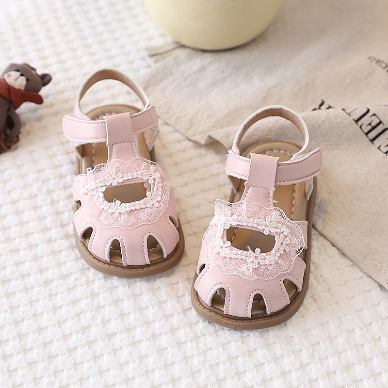 

Spring Girl's Princess Shoes Cover Toe Hollow Out Lace Sweet Kid's Flat Shoe Solid Colors Anti-slip Fashion Daily Children Shoes