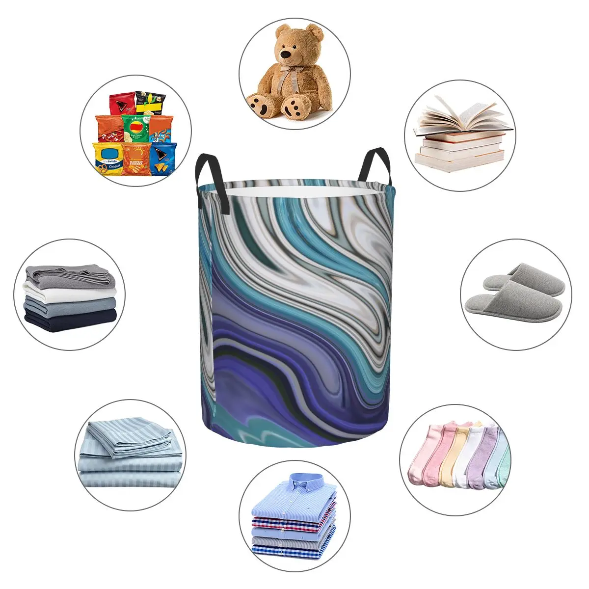 مخصص 1980s الحديثة شيك الأزرق الأرجواني الرخام الدوامات سلة الغسيل طوي الملابس يعوق للطفل الاطفال اللعب صندوق تخزين