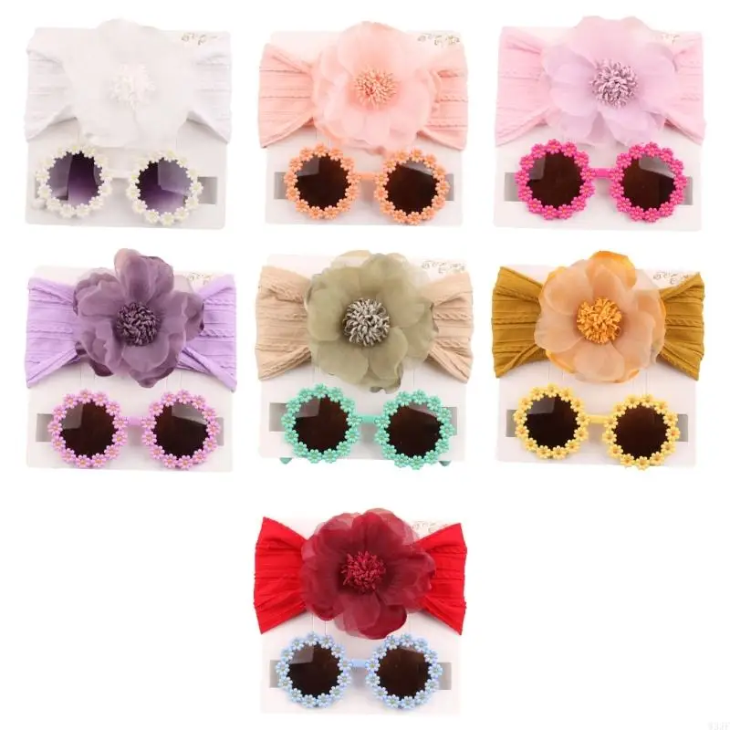 

W3JF Infant Nylon Headband Elastic Baby Hairband with Sunglasses Photoshoots Props
