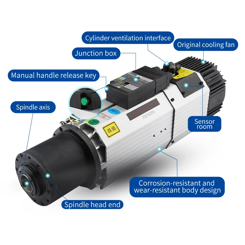 Hqd 9kw ISO30 Air-cooled Atc Spindle Motor CNC High Frequency Motor Spindle Automatic Tool Change + Bester 9.0KW Inverter Kit