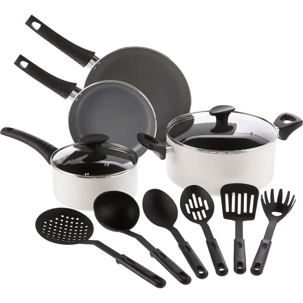 

Cookware Set,12 Piece Pot and Pans with Utensils,Nonstick PFOA Free Scratch Resistant Cooking Surface Compatible with All Stoves