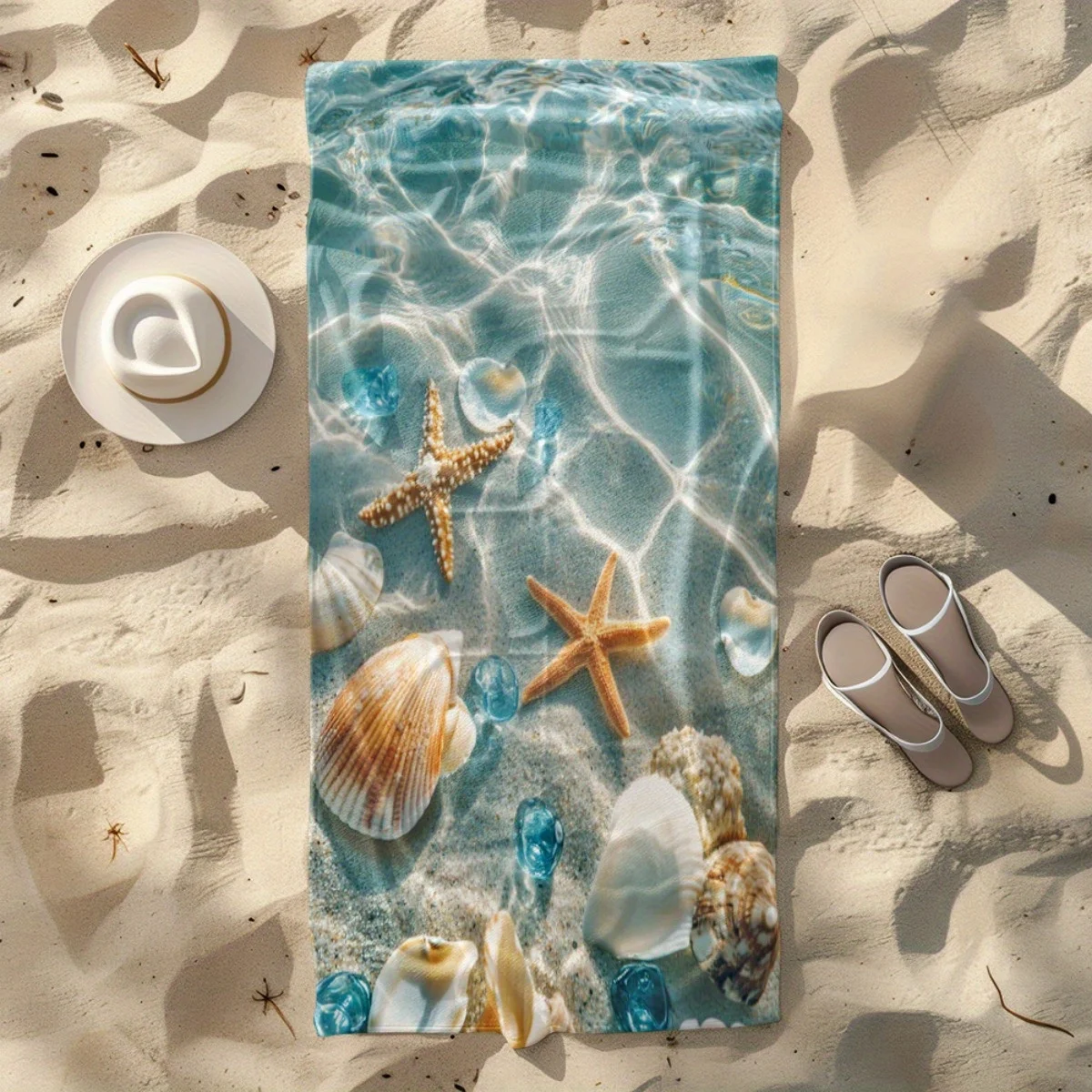 Extra Large Shell Pattern Beach Towel, Soft Quick Dry Microfiber, Sand Free Absorbent Towel for Pool Yoga Travel
