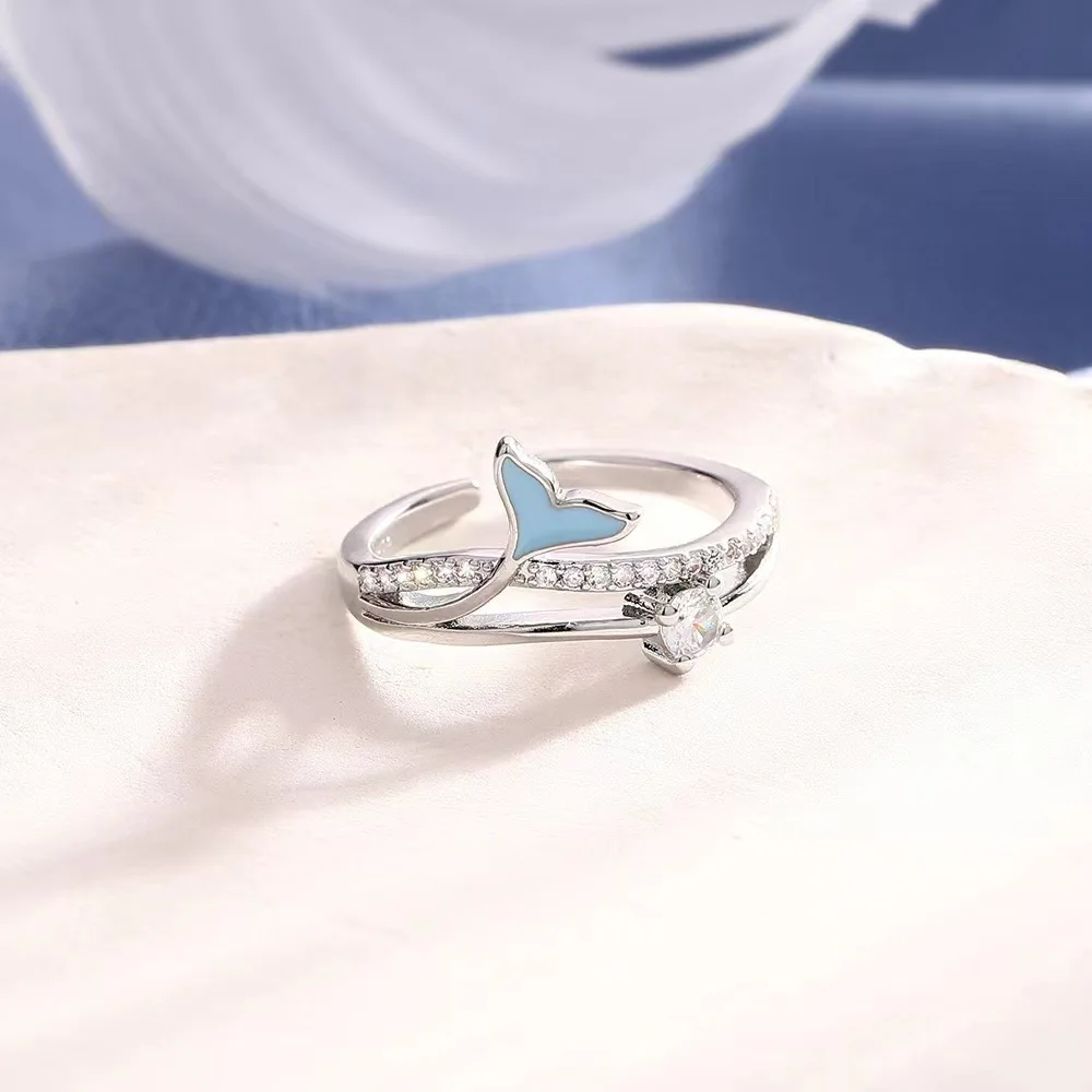 925 Sterling Silver Fish Tail Mermaid Adjustable ​Rings For Women Wedding Ladies Luxury Elegant Wholesale Jewellery Argent 925
