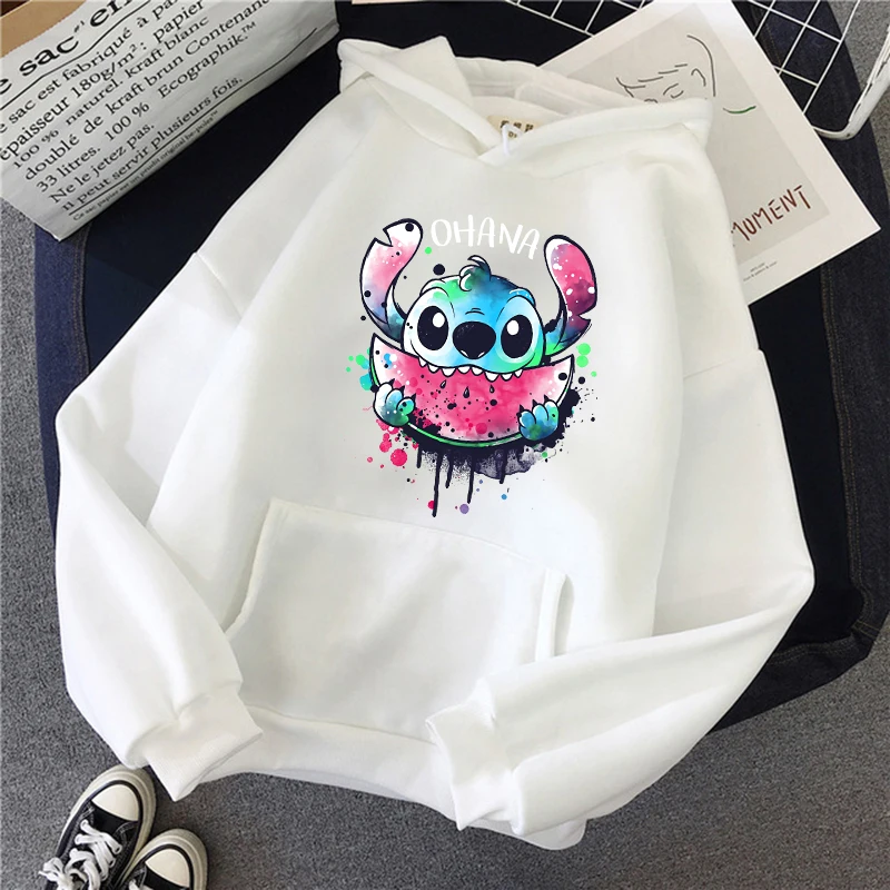 90s Harajuku Winter Disney Stitch Hoodies Women Harajuku Cute Anime Sweatshirt Manga Streetwear Hoody Female Unisex