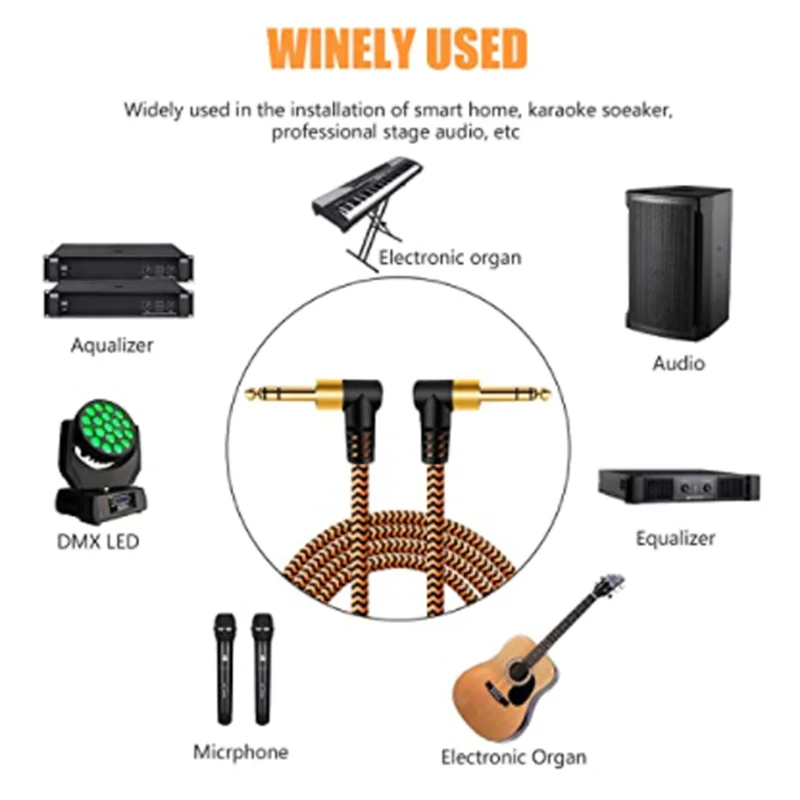 0.3m/2/3/5M 6.35mm to 6.35mm stereo audio balanced cable trs 1/4 bend to bend angle speaker amplifier cable for guitar keyboard‎