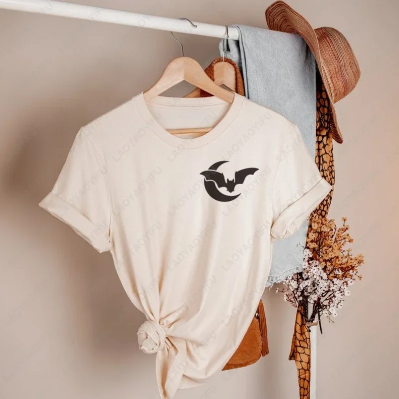 Cute Bat Halloween Fall Wiccan Bruja Witchy Spooky Season Tshirt Men Women Cotton Camisetas Gothic Moon Goth Kawaii Vampire Tops