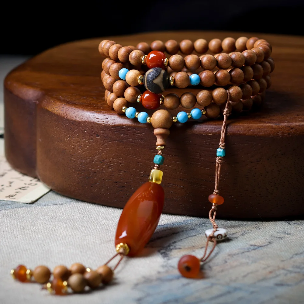 

2026 Fall New Laoshan Sandalwood Multi Loop Bracelet Original Chinese Style Hand String Hair Necklace Gifts