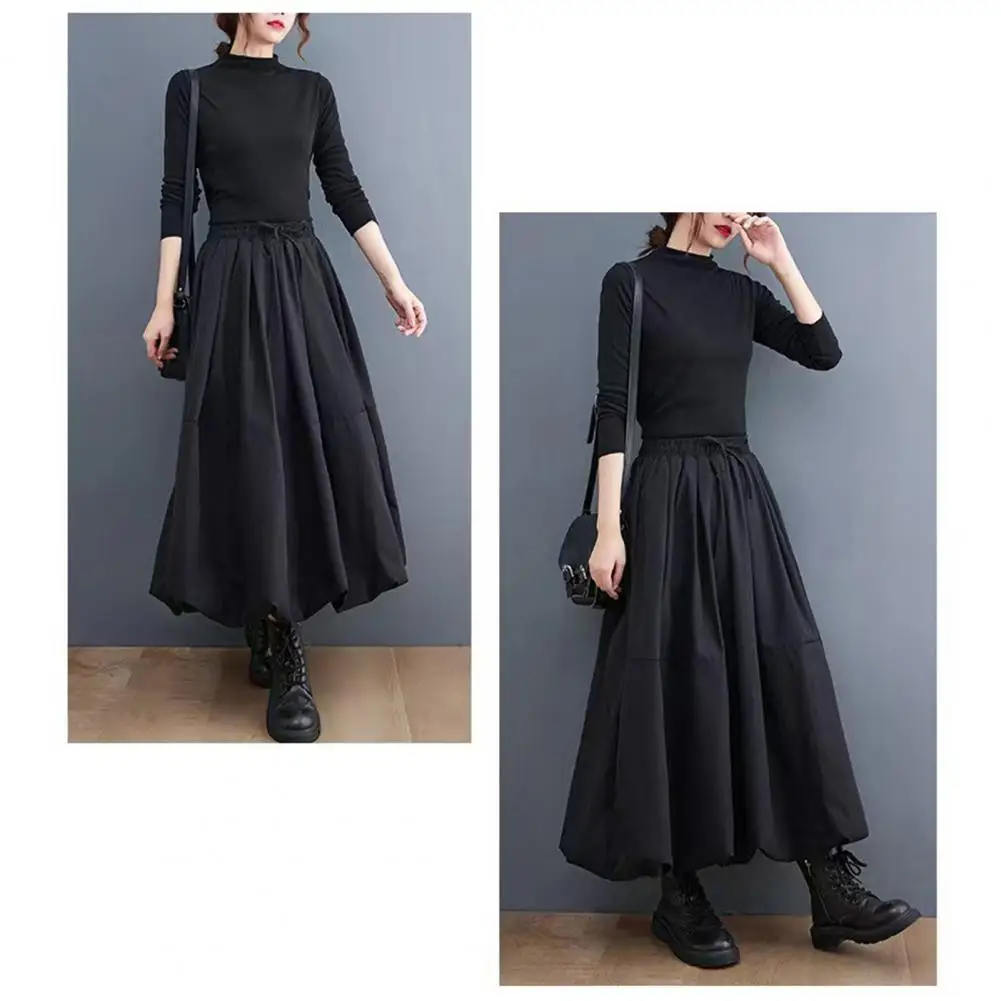 Female Puff Skirt Women's High Waist A-line Maxi Skirt with Pockets Thick Warm Woolen Skirt Fashionable Winter Female Long Women