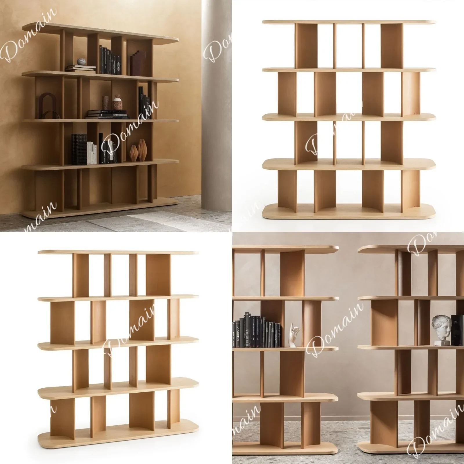 UY Nordic Painted Bookshelf Solid Wood Bookcase Floor Standing Room Divider Modern Art Storage Shelf H