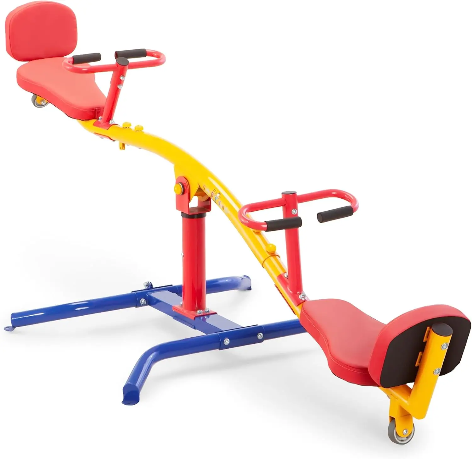 Spinning Teeter Totter - Impact Absorbing Kids Playground Equipment - 360 Degree Rotation, Red, Yellow & Blue, 99 Inch