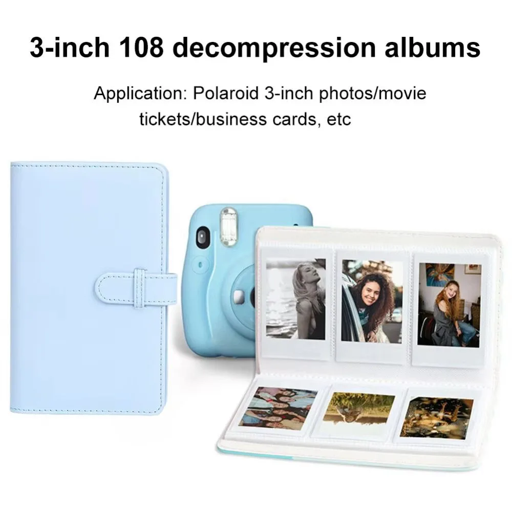 108 Taschen Fotoalbum Filmkamera 3-Zoll-Fotopapier PU-Leder Aufbewahrungskoffer Stempelsammlungsbuch für Fujifilm Instax Min