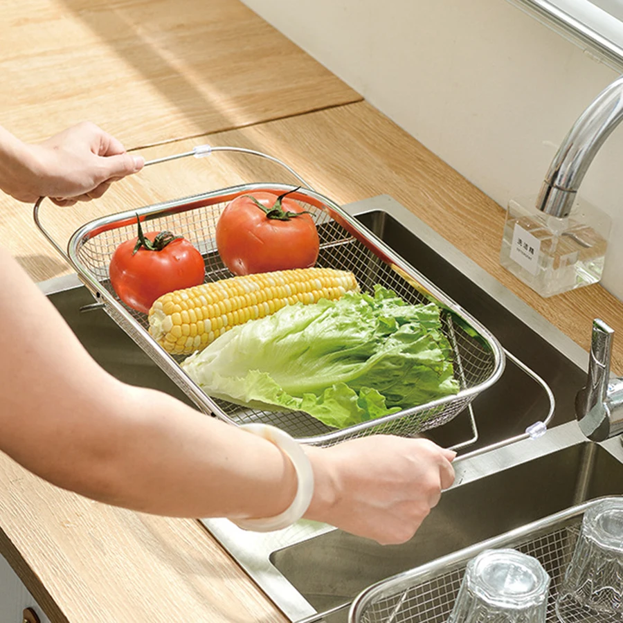 

Vegetables Strainer Basket Stainless Steel Expandable Over Sink Colander Basket Colander with Fine Mesh Fruits Strainer Basket