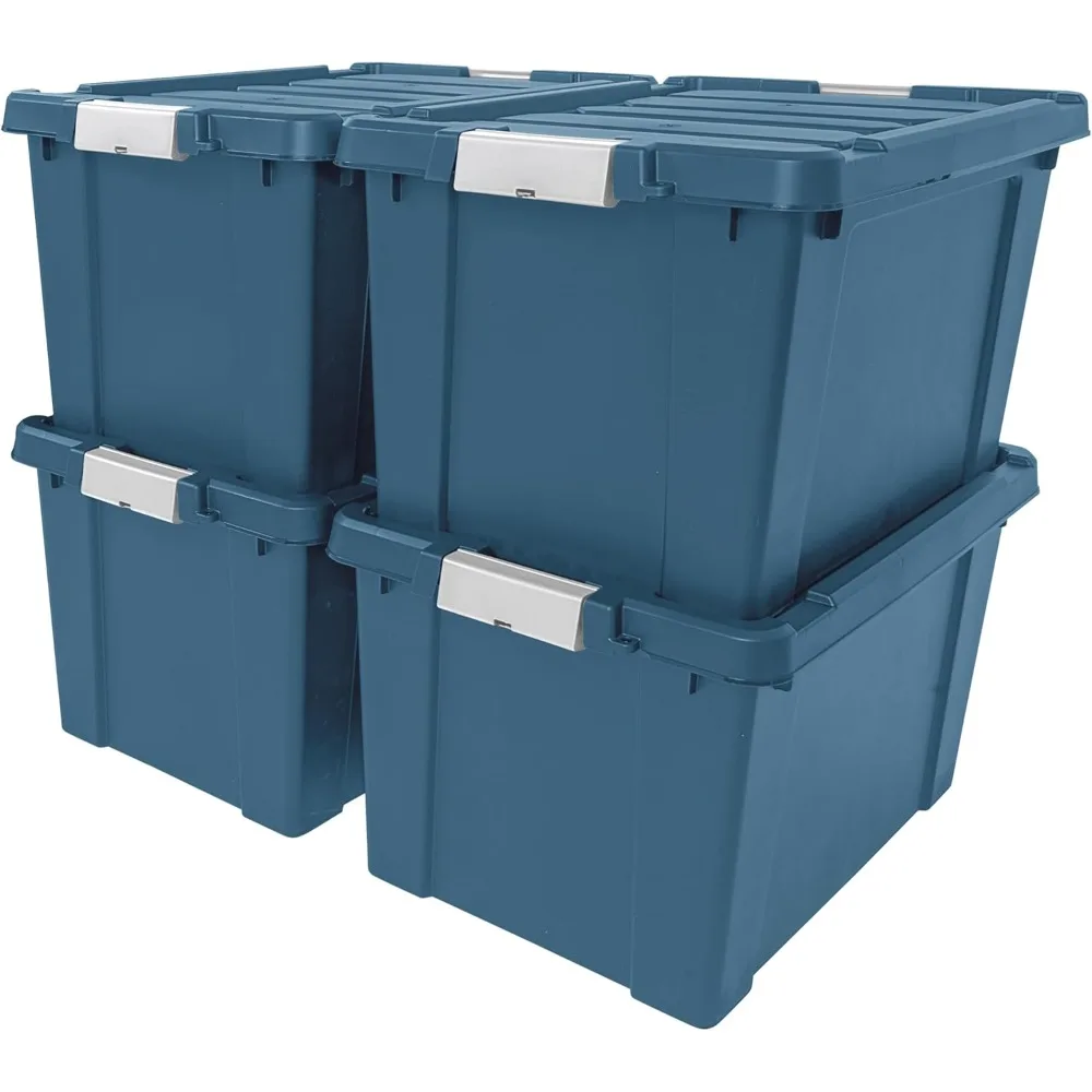 

USA 20 Gallon Eco-Friendly Lockable Storage Bins with Lids, 4 Pack- Made in USA, Heavy Duty, Stackable Containers, Storage Box