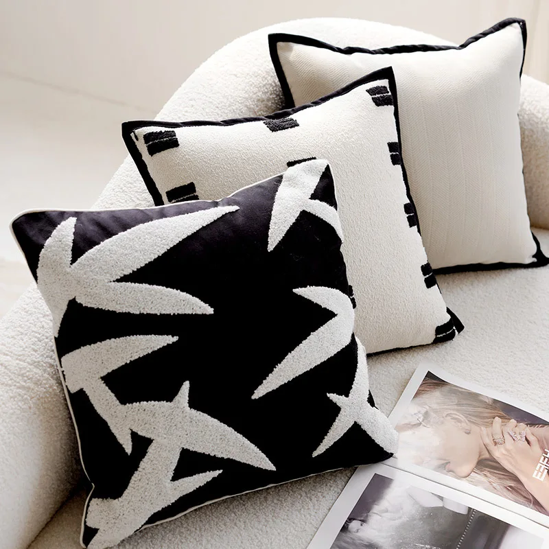 

30x50/45x45cm Bamboo Leaf Black White Nordic Embroidery Throw Pillow Cover Model Room Cushion Cover Living Room Sofa Pillowcase