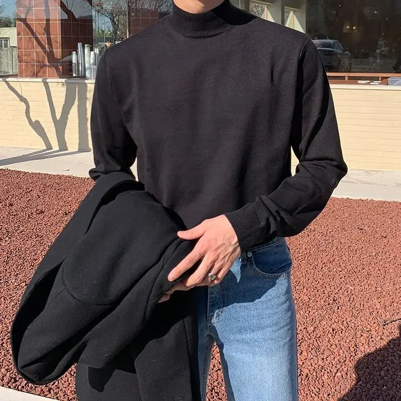 Solid-color Half Turtleneck Bottoming Sweater Men Long Sleeve Korean Fashion Autumn and Winter Casual All-match Pullover Men