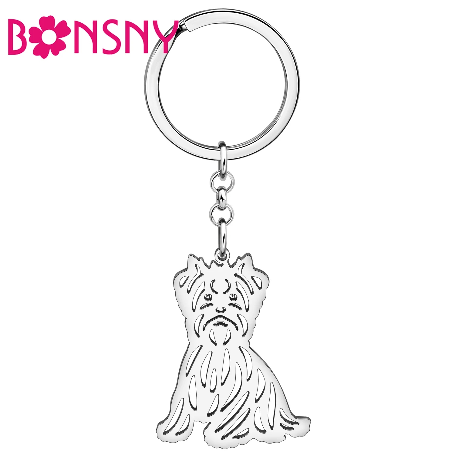 

Bonsny Stainless Steel Yorkshire Dog Keychains Cute Puppy Pet Keyring Handbag Car Wallet Silver Plated Key Chain For Women Gifts