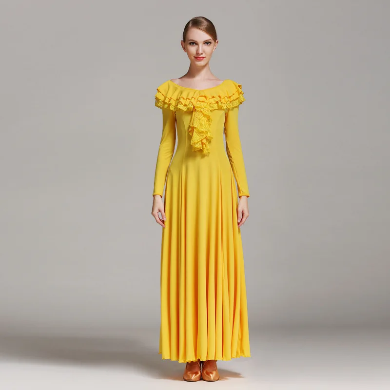 تخصيص لوتس ليف الدانتيل طوق فستان الرقص الحديث ممارسة طويلة كبيرة سوينغ تنورة الوطنية القياسية فستان رقص الملابس