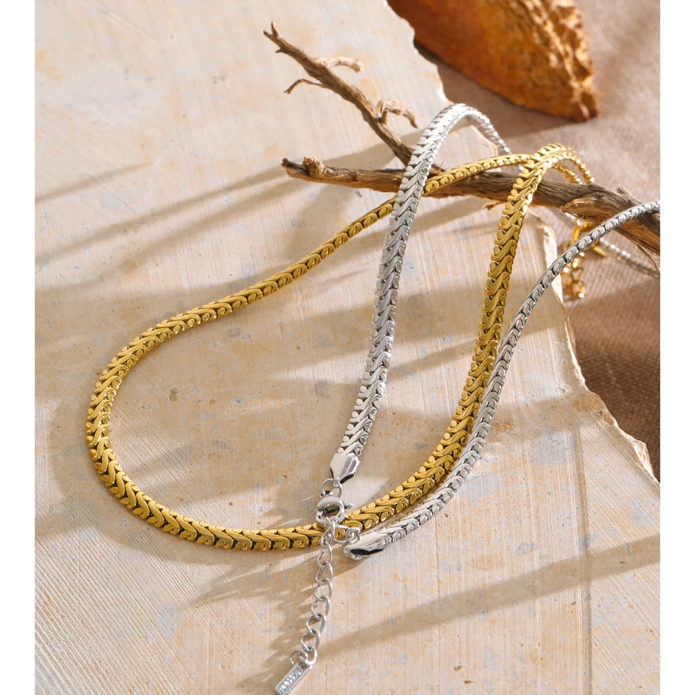 Yhpup Stainless Steel Snake Chain Necklace for Women Minimalist Personalized Popular Daily Texture Jewelry