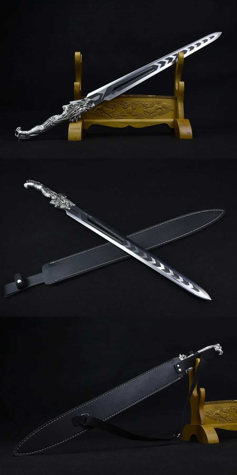 78cm stainless steel Medieval True Sword Dragon handle Battle ready Sword Warrior Sharp Tang Sword True Steel weapon katana