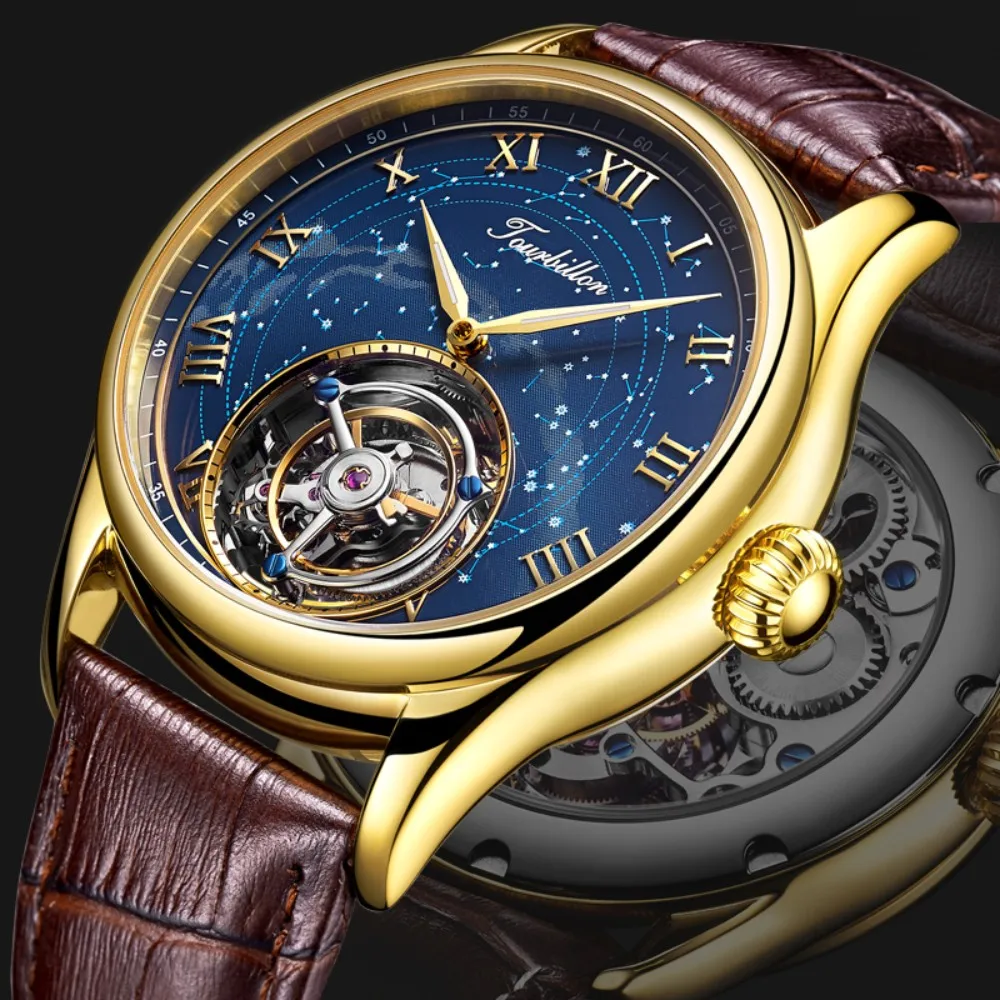 

Luxury Tourbillon Watch Star Sky Dial 100% Original Real Sapphire Movement Male Mechanical Mens Wristwatches Relogios Masculinos