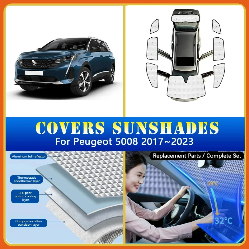 

Car Sunshade Covers For Peugeot 5008 P87 2017 2018 2019 2020~2023 Sunscreen Window Coverage Sunshades Sunblindes Car Accessories